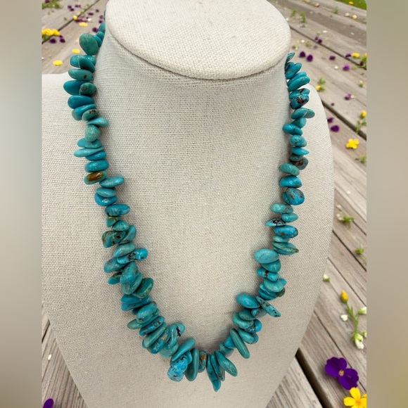 Genuine Turquoise Graduated Nugget Necklace 16” 65g Sterling Toggle Clasp - Picture 8 of 17